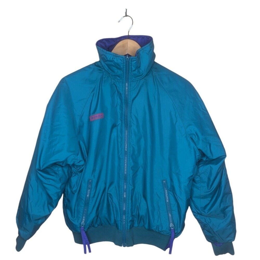 Vintage 90s Y2K Columbia Womens M Neon Purple Turquoise Reversible Puffer Jacket